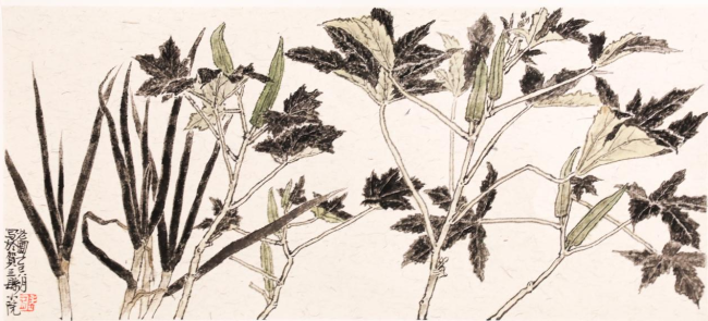 老圃贺兰县小院写生34×68CM2025年9月